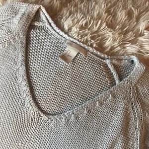 H&M Long Sleeve Knit Sweater Top White Grey Cream